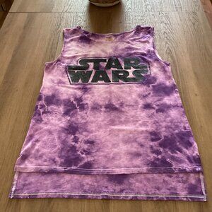 Disney Parks Star Wars Purple Tie Dye Glitter Letters Women's Tee Size L